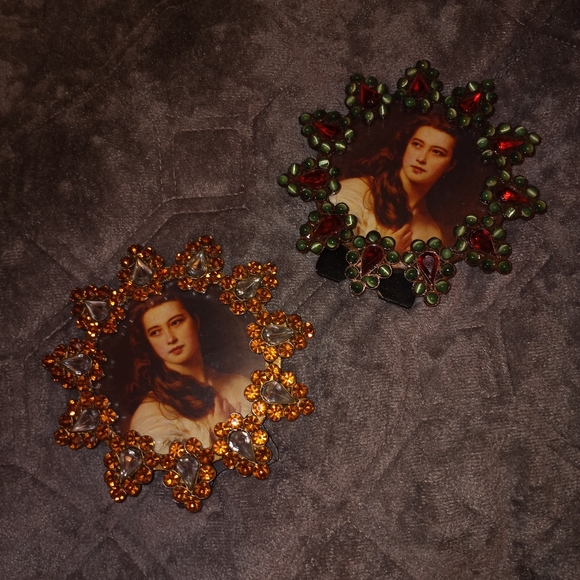 2 Rhinestone Teardrop Shaped Gemstone Picture Frames - Picture 4 of 5